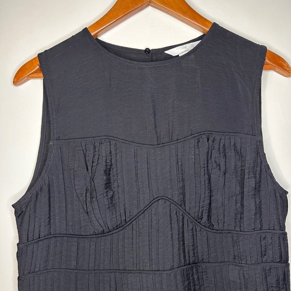H&M Black Maxi Dress Sleeveless Pleated Tiered Casual Summer Dress Women's M - Picture 5 of 9